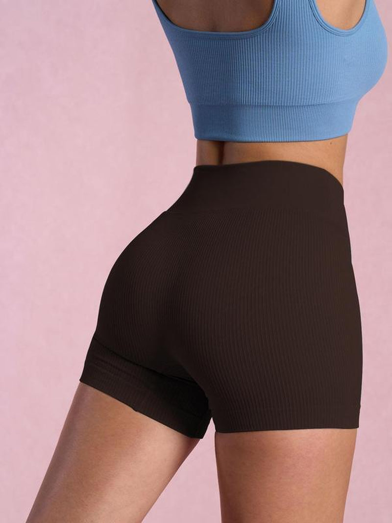 Women'S Solid High Waist Ribbed Sports Gym Shorts, Back to School Outfits, Leggings Shorts, Sporty V-Shaped Waist Skinny Shorts, Fall Gym Outfits, Gym Clothes, Ladies Sportswear for Workout, Gym Clothing, Black Girl Outfits