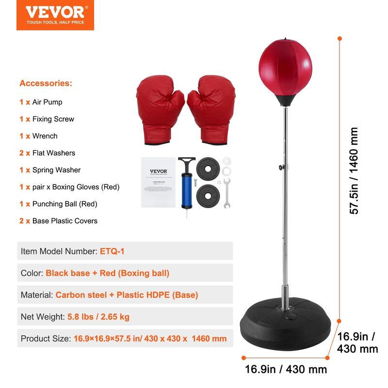 VEVOR Boxing Speed Trainer, Punching Bag with Stand, Reflex Boxing Bag Height Adjustable Free Standing Strike Bag Set with Gloves, Workout Speed Bag for Home Gym Training