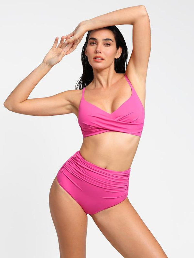 Popilush Ruched High-Waist Shapewear Bikini Set