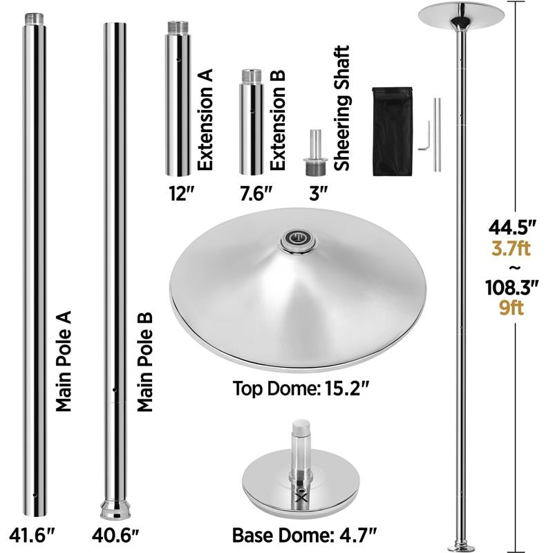 【Heavy Duty】Yaheetech 45Mm Portable Dance Pole Spinning Static Dancing Pole for Home Portable Removable Home Dancing Pole, Height Adjustable 7'-9'