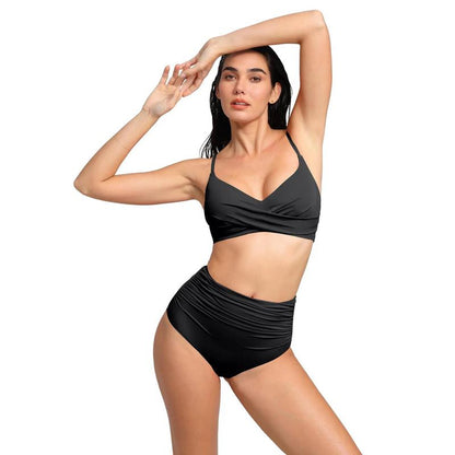 Popilush Ruched High-Waist Shapewear Bikini Set