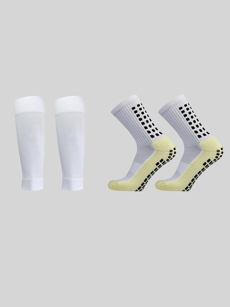 Professional Training Breathable Grip Sock Soccer Set, Non-Slip Football Socks & 1 Pair Leg Sleeves Set, Comfort Anti-Slip Yoga Compression Socks with Grip Set, Socks for Men, Fall Outfits, Fallfreshness